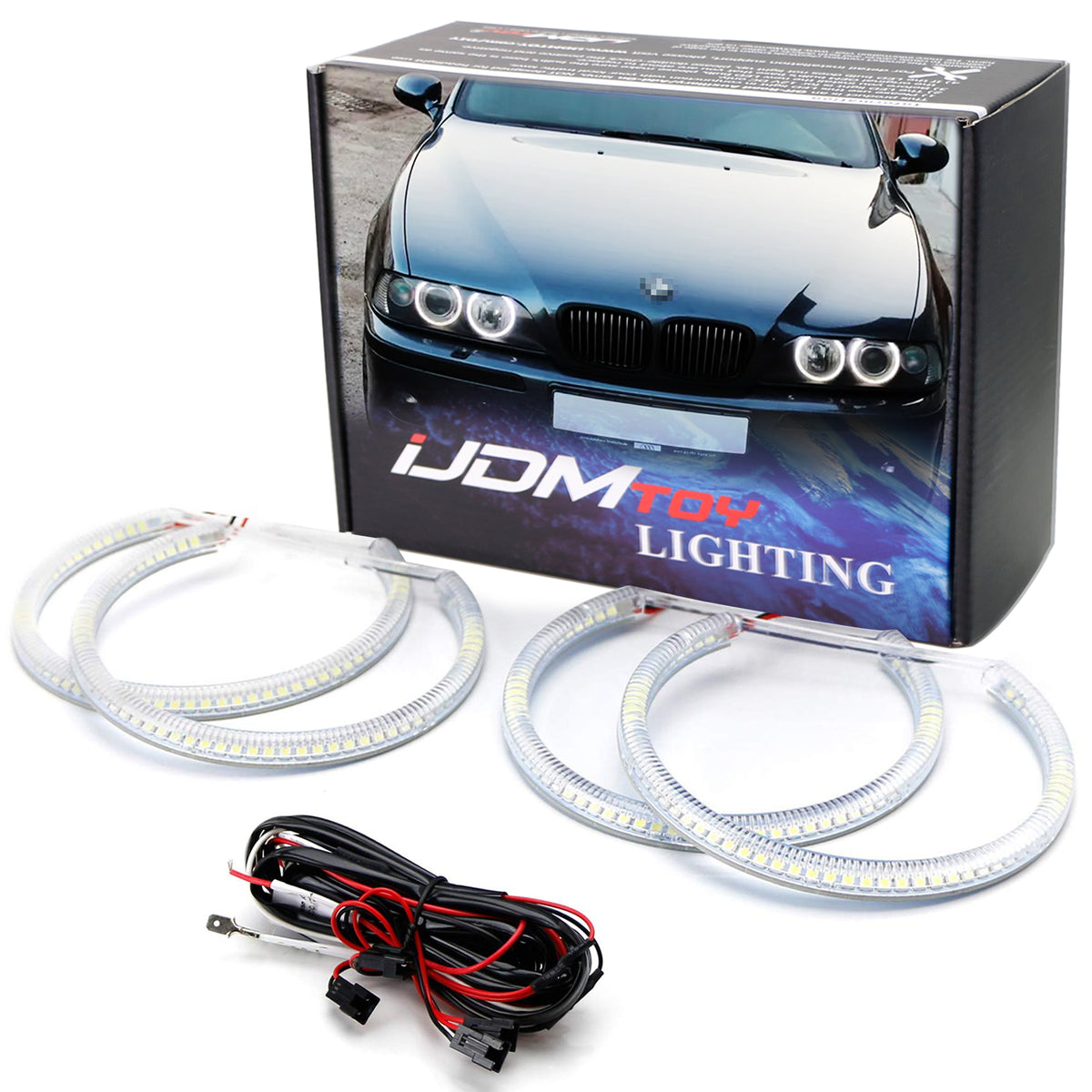 iJDMTOY 4X White LED C-Ring Kit for BMW E34 E39 5 Series Xenon Headlight Angel Eye Retro