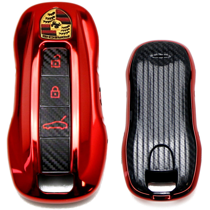 Red Chrome TPU Key Fob Case Cover For Porsche 2017-up Panamera, 2019-up Cayenne