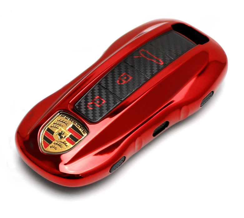 Red Chrome TPU Key Fob Case Cover For Porsche 2017-up Panamera, 2019-up Cayenne