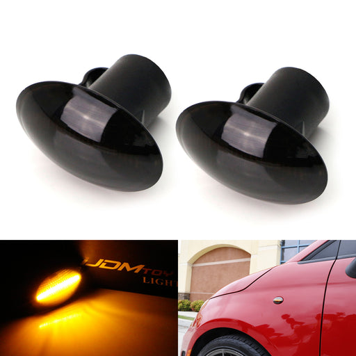 Smoke Lens Amber Full LED Side Marker Lights For 07-19 Fiat 500 500e 500c Abarth