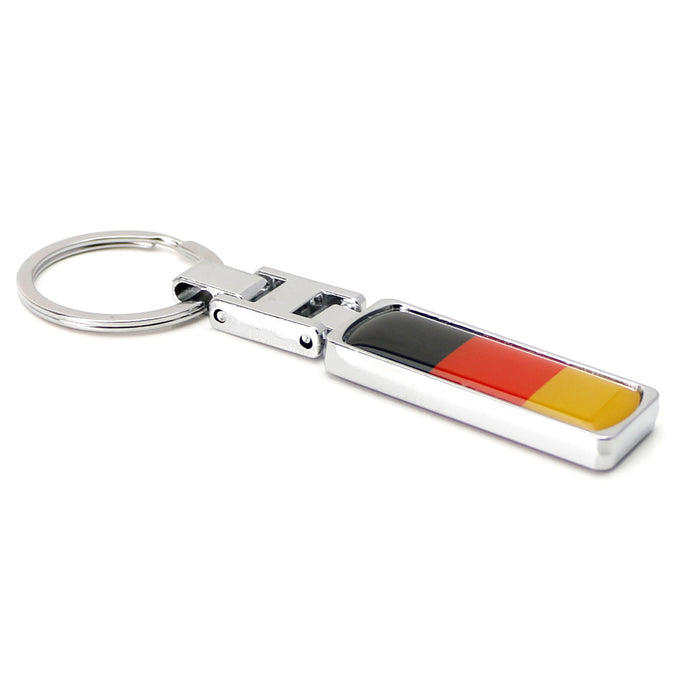 Germany Flag Design Black/Red/Yellow Color Stripe Chrome Badge Keychain Ring
