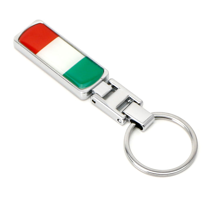 Italian Flag Design Green/White/Red Color Stripe Chrome Badge Keychain Ring