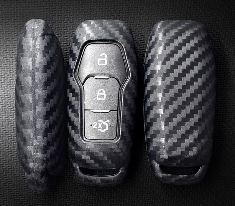 "Carbon Fiber" Soft Silicone Key Fob Cover For 2015-2017 Ford Explorer or F-150