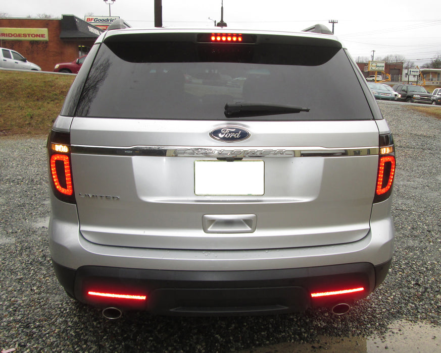 Smoked Lens LED Rear Bumper Reflector Lights For 2011-15 Ford Explorer (Pre-LCI)