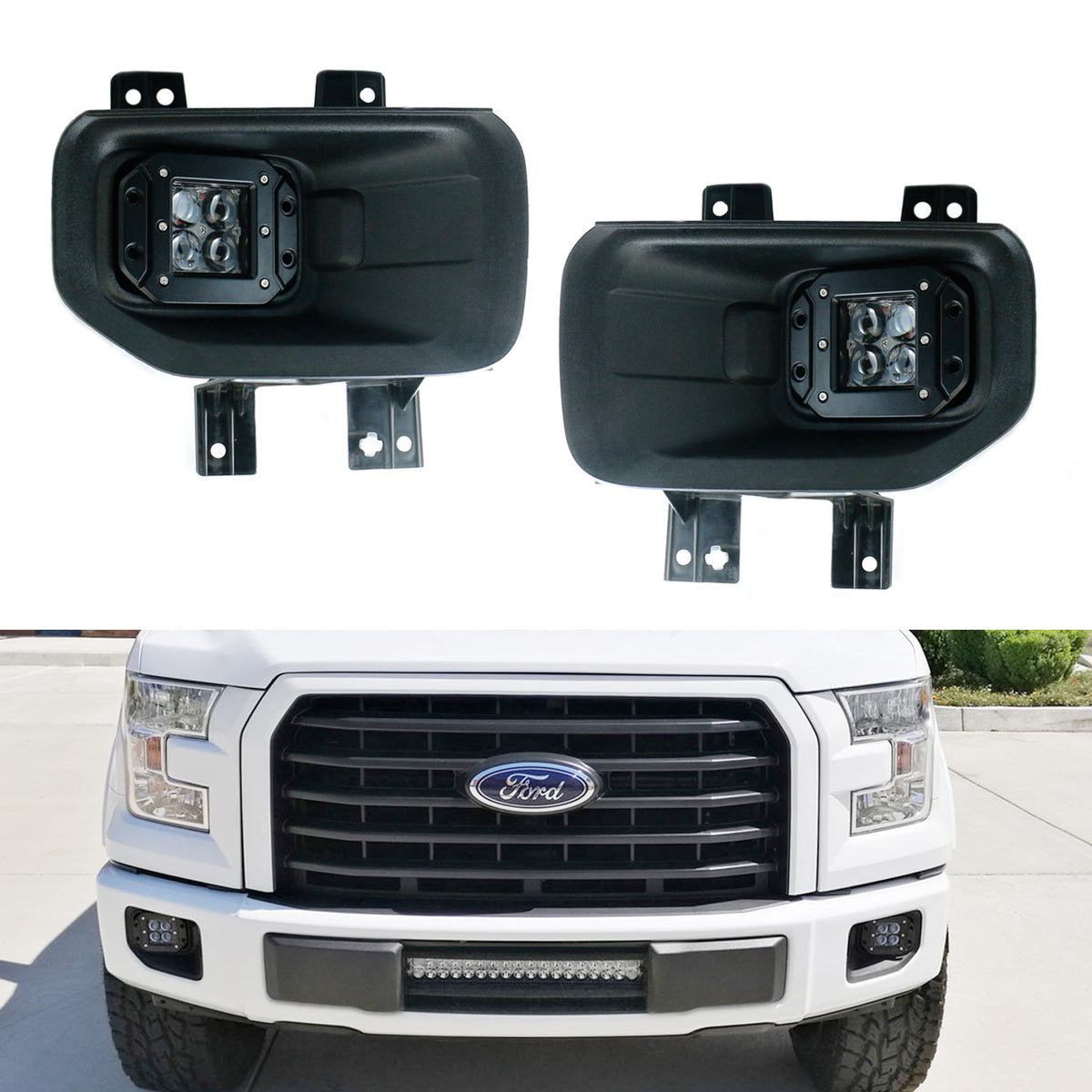 4D Projector CREE LED Pods w/Wire, Brackets For Ford 15-20 F150