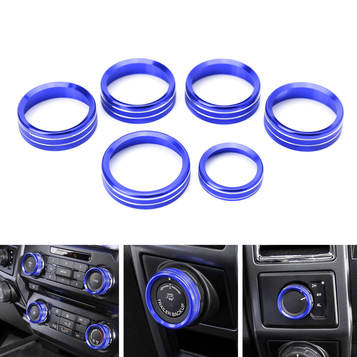 AC Stereo Volume/Tune Trailer Switch Knob Ring Covers For 2017-20 F250 — 