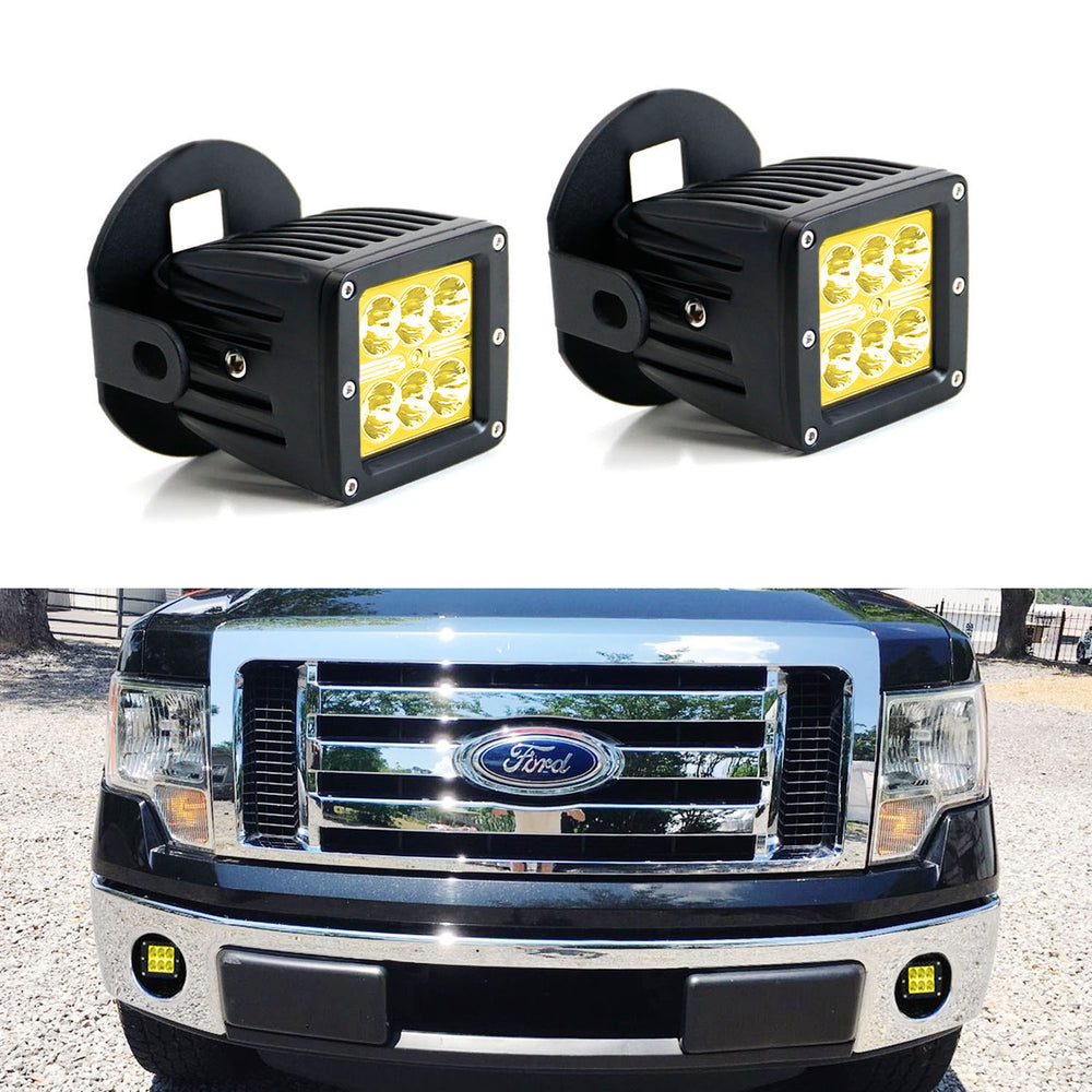 Yellow 24W LED Pod Light Kit w/ Fog Lamp Bracket/Wirings For 2006-2014 Ford F150 Yellow 24W LED Pod Light Kit w/ Fog Lamp Bracket/Wirings For 2006-2014 Ford F150