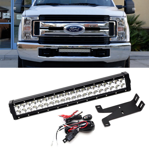 120W 20" LED Light Bar w/ Lower Bumper Bracket, Wirings For 17-22 Ford F250 F350