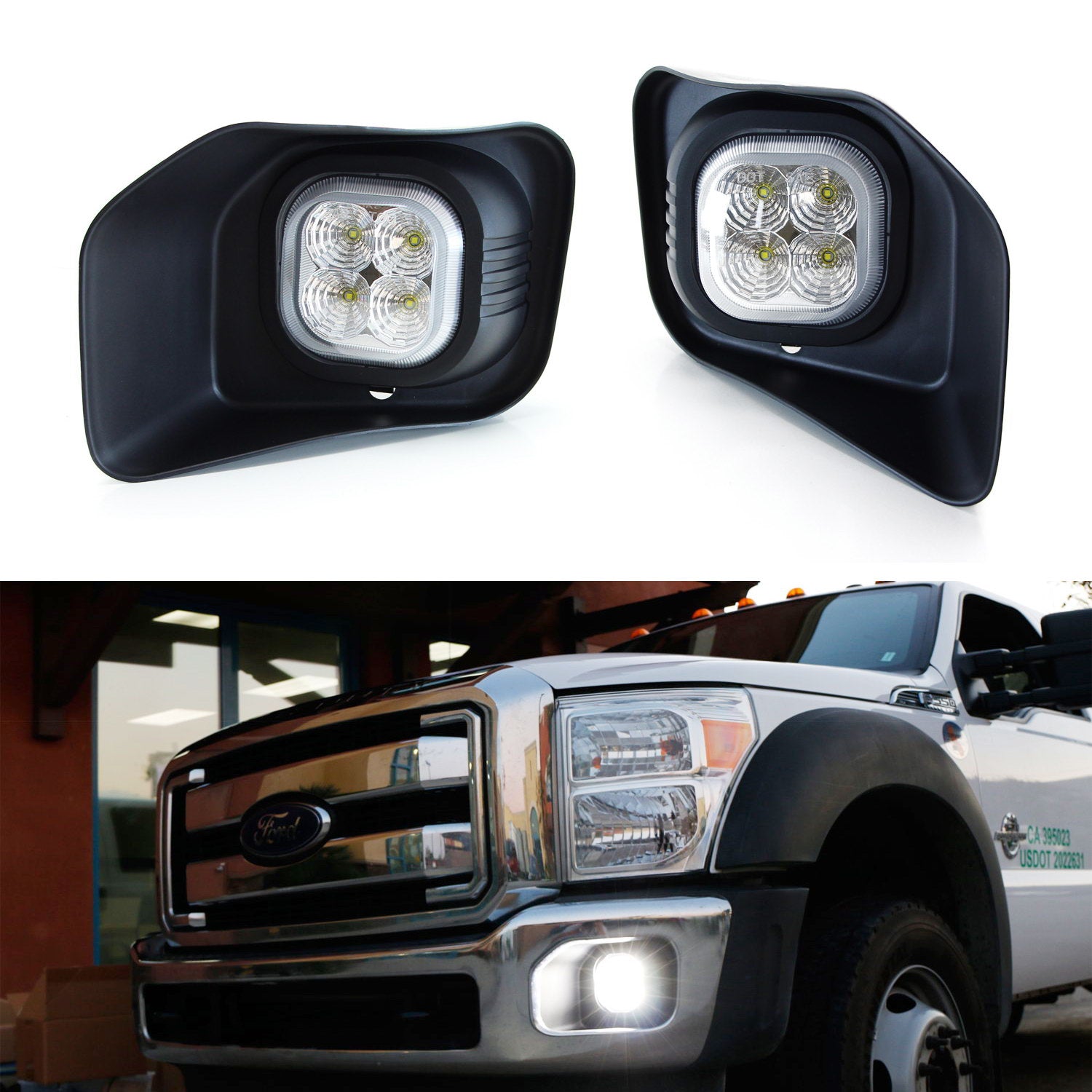 Complete CREE LED Fog Lights w/ Bezel Covers, Wirings For 2011-16 F250 ...