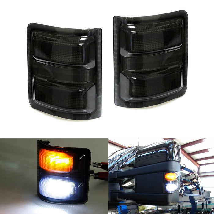 (2) Smoked Lens Amber or White LED Side Mirror Marker Lamps For 2008-16 Ford F250 F350 F450 Super Duty-iJDMTOY
