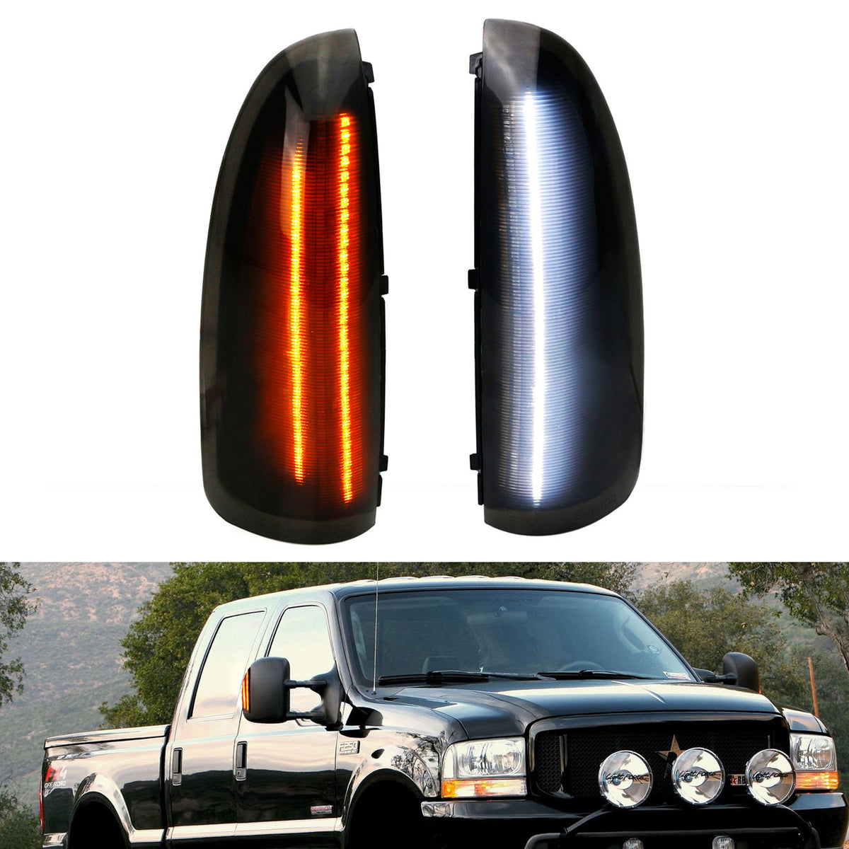 xTune Ford Superduty F250-F650 03-07 Amber LED Mirror Signal Lens - Smoke ACC-LED-FDSD99-MR-SM