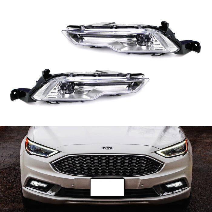 Left/Right OEM-Spec LED Fog Lamps w/ Wire For 17-18 Ford Fusion, 18-up Explorer