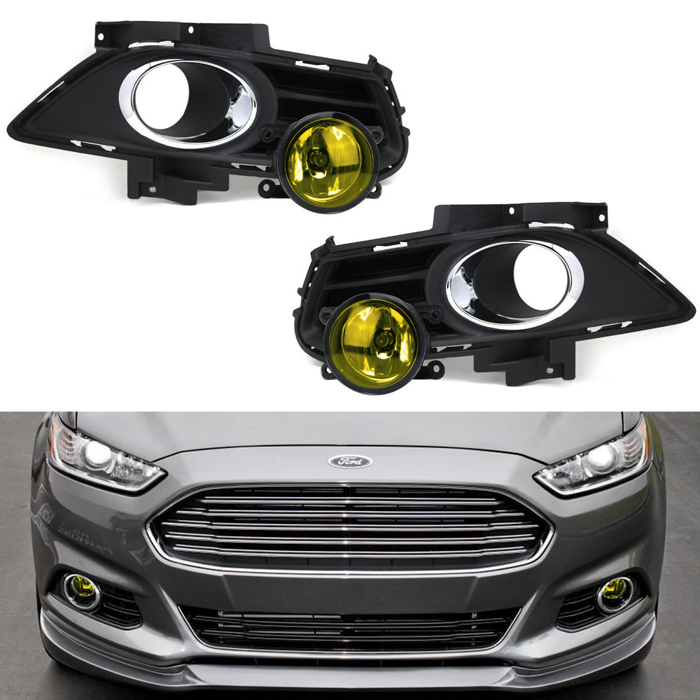 Complete Yellow Lens Fog Light Kit w/Bezel Covers, Wirings For 13-16 Ford Fusion