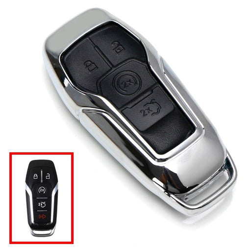 Chrome Alloy Metal Key Fob Shell Cover For Ford Lincoln 4/5 Button Smart Key