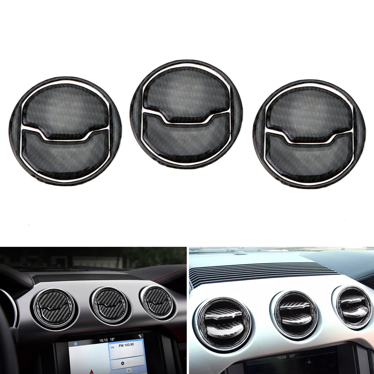 SHINEKA Carbon Fiber Dashboard Panel Trim Kit For Ford Mustang 2015+ – 4-Piece Interior Decal Set (Note: Check Fitment)