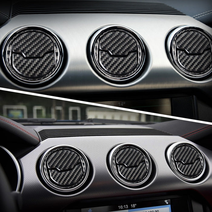 Carbon Fiber Overlay Trims For 15-23 Ford Mustang Center Dashboard AC Vent Cover