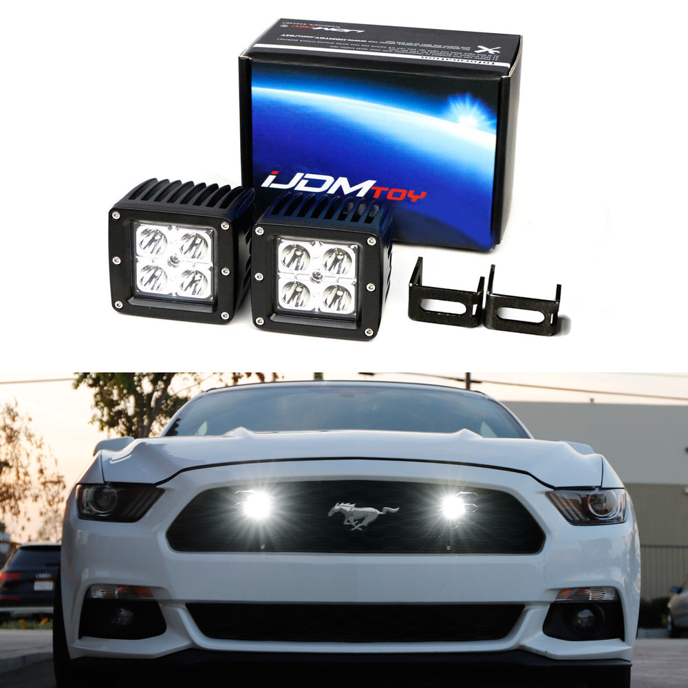 20W CREE LED Pod Light Kit w/ Behind Grill Mount, Wiring For 15-17 Ford Mustang