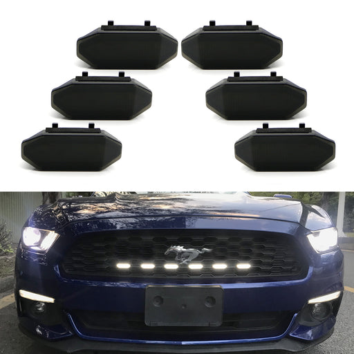 6pc White LED Front Grille Insert DRL Driving Light Kit For 2015-17 Ford Mustang