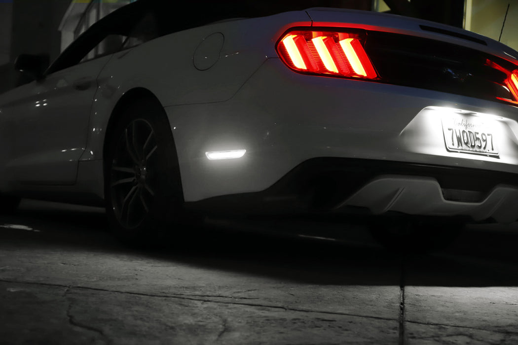 30% Dark Tinted Lens White Full LED Rear Side Markers For 2015-2023 Ford Mustang