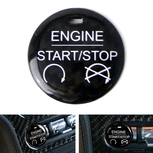 Black Carbon Fiber Keyless Engine Push Start Button Cover For 15-22 Ford Mustang