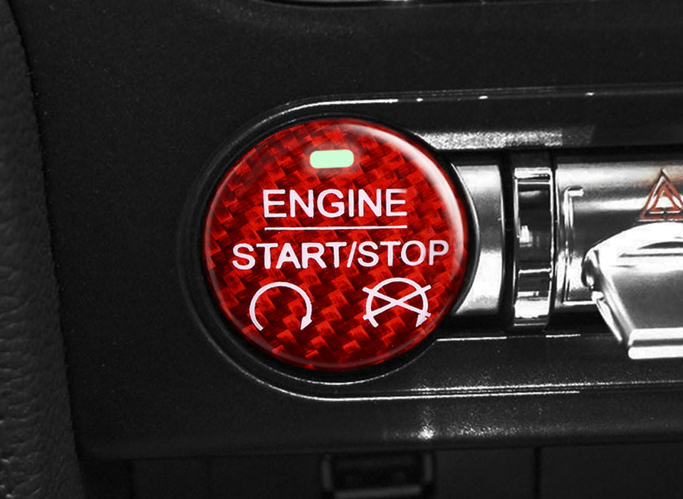 Red Carbon Fiber Keyless Engine Push Start Button Cover For 2015-22 Ford Mustang
