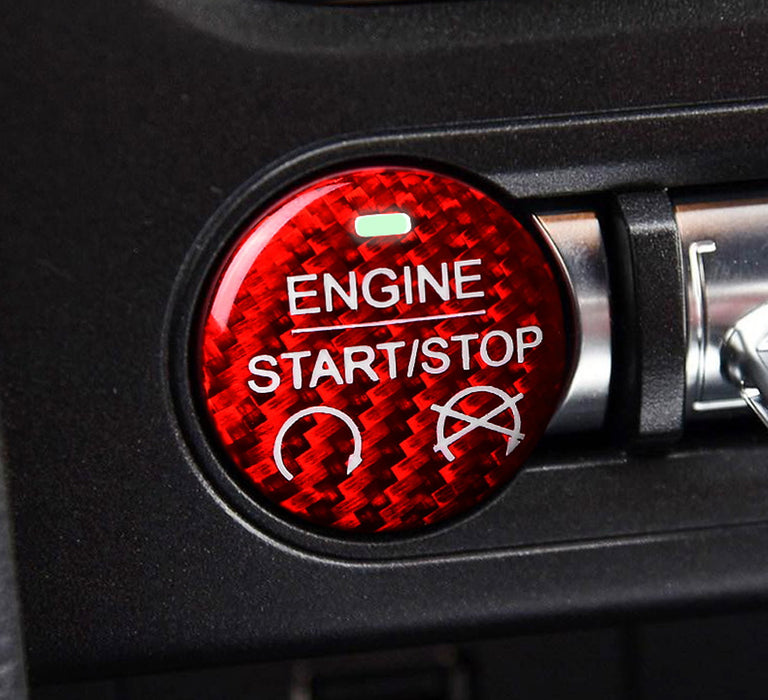 Red Carbon Fiber Keyless Engine Push Start Button Cover For 2015-22 Ford Mustang