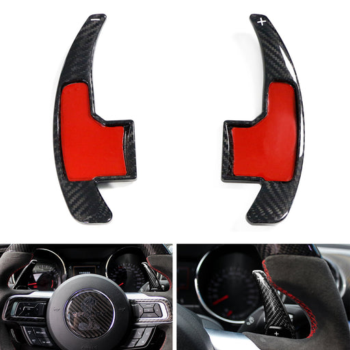 CarbonFiber Steering Wheel Paddle Shifter Extension Cover For 15-21 Ford Mustang