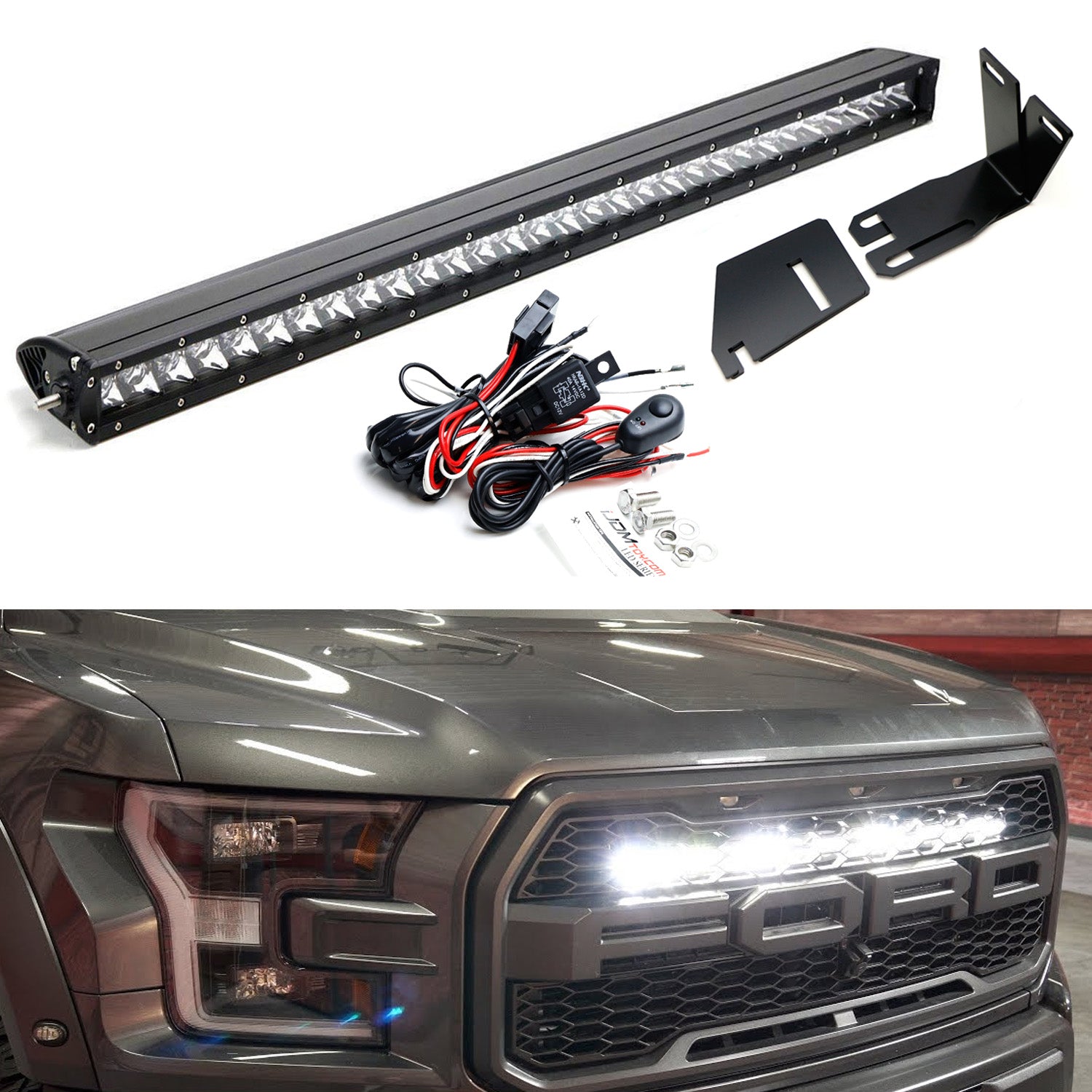 Invisible 30-Inch LED Light Bar w/Mounting Brackets, Wires For 17-21 F ...