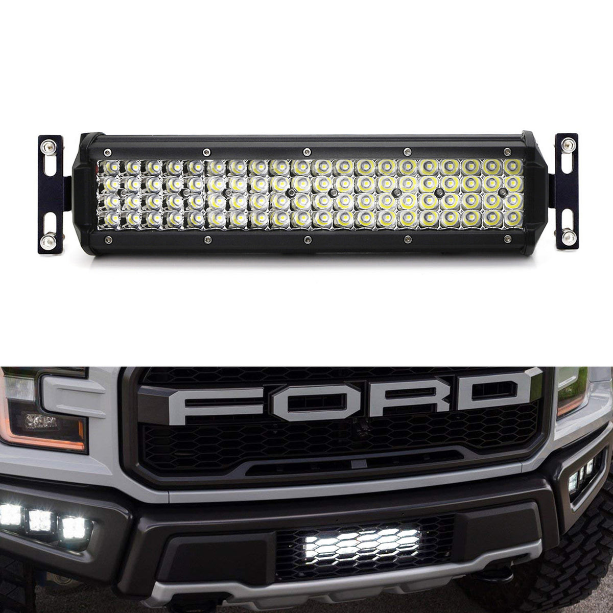 2017-2020 Ford Raptor Behind Lower Grille Mount 80-LED Light Bar Kit ...