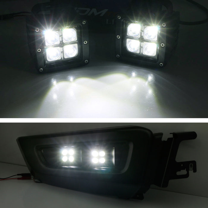 Dual White LED Pod Fog Light Kit w/ Opening Panel Cover, Wiring For 17 ...
