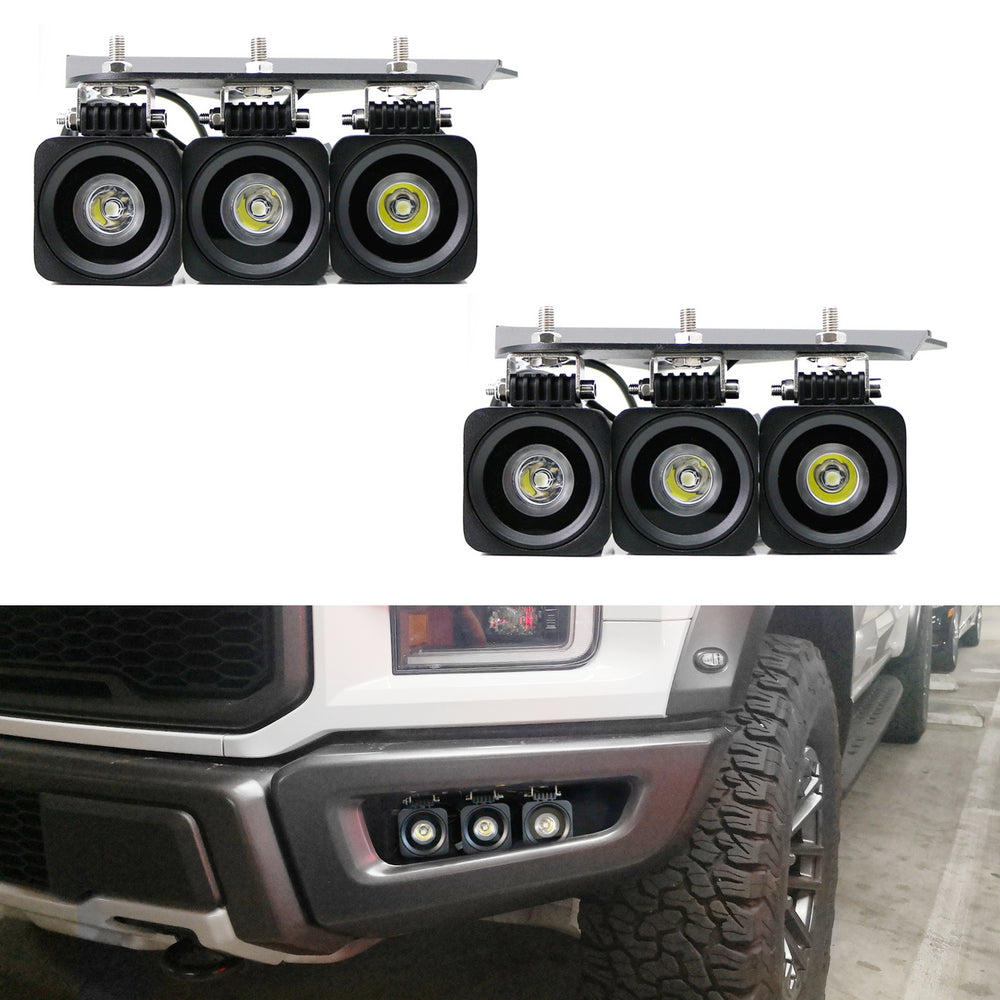 Triple 10W CREE LED Pods w/Lower Bumper Mount Bracket Wire For 17-20 Ford Raptor