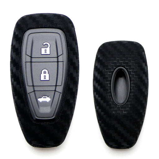 Carbon Fiber Soft Silicone Key Fob Cover For Ford 11-17 Fiesta, 12-17 Focus, etc