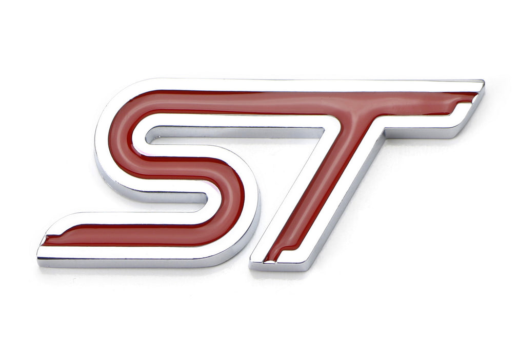 Alloy Red ST Sport Technologies Badge w/Adhesive Back For Ford Trunk Lid, Fender