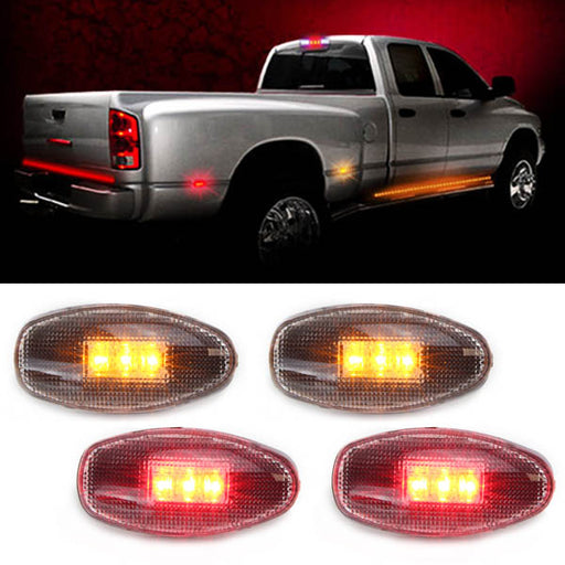 (4) Clear Lens LED Fender Bed Side Marker Lights (2 Amber+2 Red) For Chevy GMC