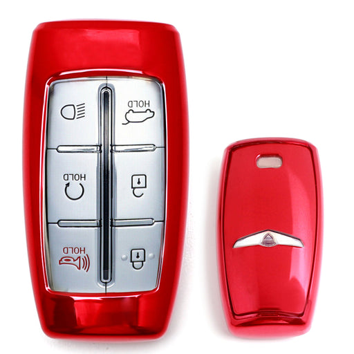 Red Gloss TPU Key Fob Protective Case For Genesis 21+ G80 GV80 Keyless Smart Key
