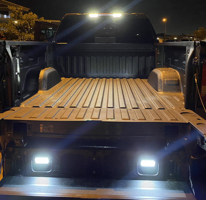 White GM Truck Bed MultiPro Tailgate Step LED Light Kit For 19+ Sierra/Silverado