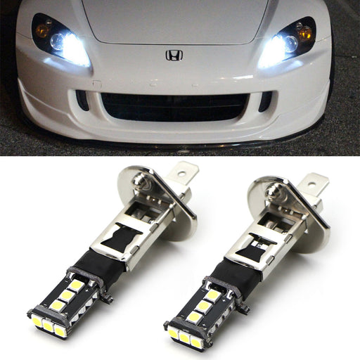 (2) Xenon White 9-SMD-3030 H1 LED Bulbs For Fog Lights or High Beam DRL Lamps