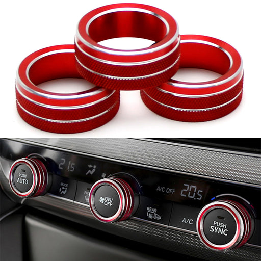 3pcs Sport Red AC Climate Control Switch Knob Ring Covers For 18-22 Honda Accord