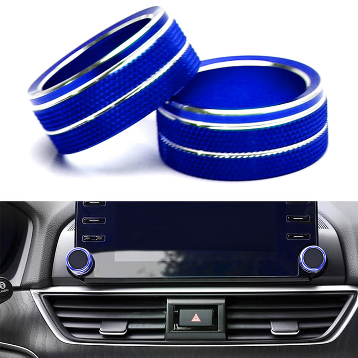 2pc Blue Stereo Audio Vol Control Switch Knob Ring Covers For 18-22 Honda Accord