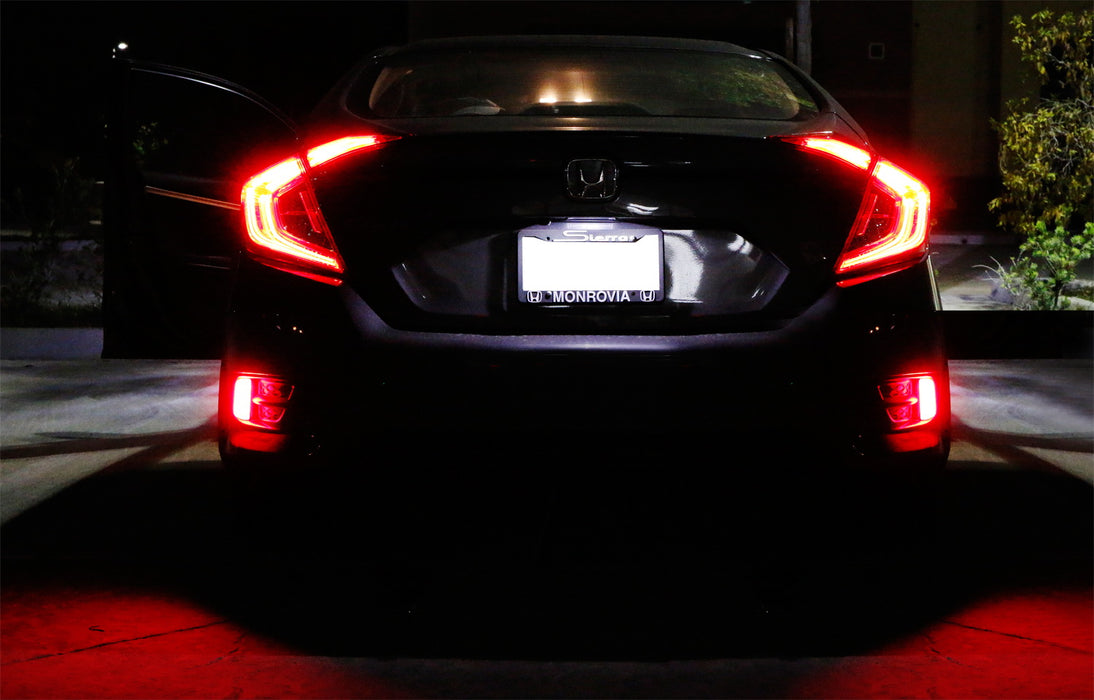 JDM Style Red LED Bumper Reflector Rear Marker Lights For 16-up Honda Civic 4DR