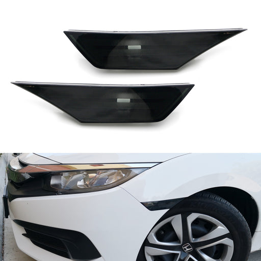 OEM-Replace Black Smoked Front Bumper Side Marker Lens For 2016-21 Honda Civic