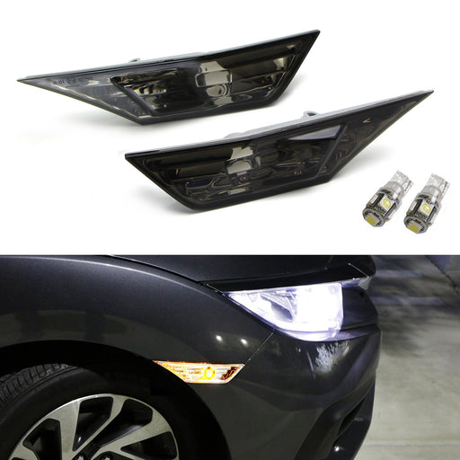 JDM Smoked Lens Side Marker Lamps w/Amber LED Bulbs For 16+ 10th Gen Honda Civic