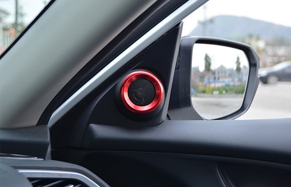 Red Upper Side Door Speaker Surrounding Ring Decoration For 2016-21 Honda Civic