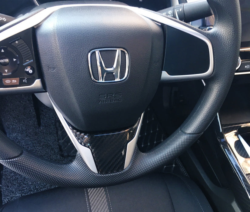 Gloss Black Real Carbon Fiber Steering Wheel Lower Trim For 2016-21 Honda Civic