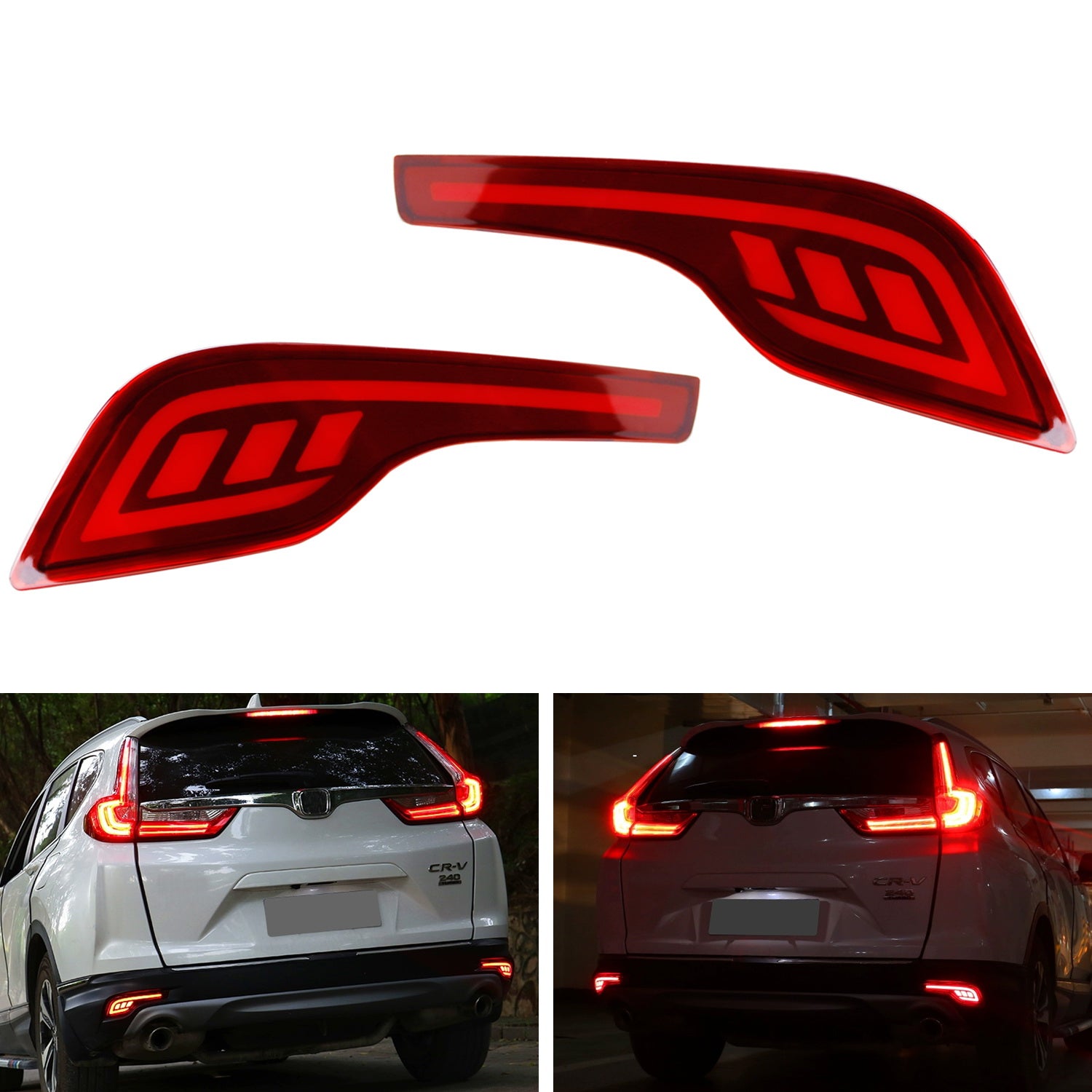 Red Lens Full LED Rear Bumper Reflector Tail/Brake Lights For 2017-19 ...