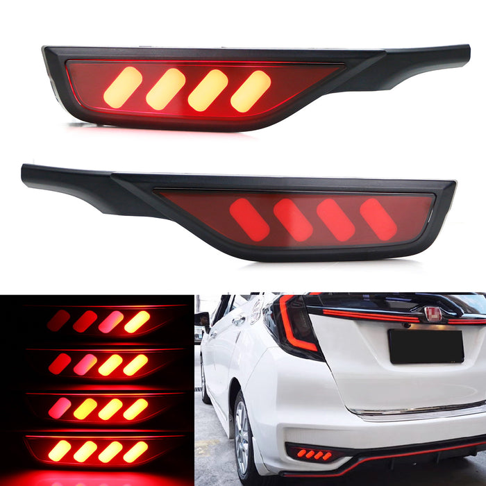 Red Lens LED Bumper Reflector, Sequential Turn Signal Lights For 18-20 Honda FIT