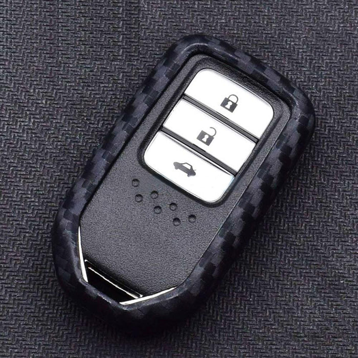 "Carbon Fiber" Soft Silicone Key Fob Cover For Honda Accord Civic Crosstour HRV FIT Odyssey Ridgeline Keyless Fob (Black Twill Weave Pattern)-iJDMTOY