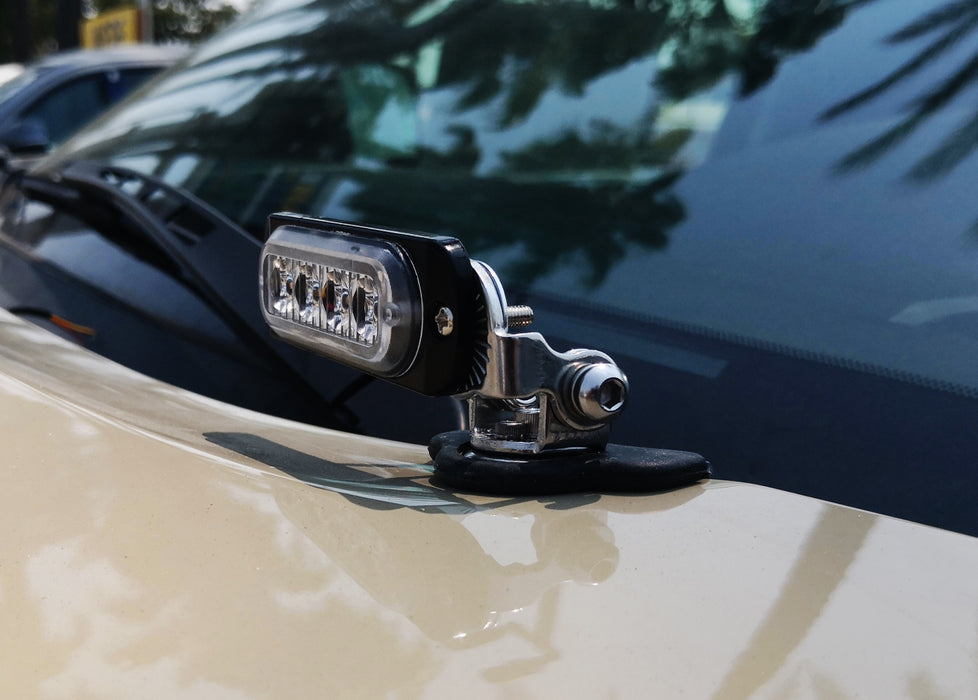Amber/White 4-LED Hook Two Corner Mount Strobe Warning Lights For Truck SUV Car