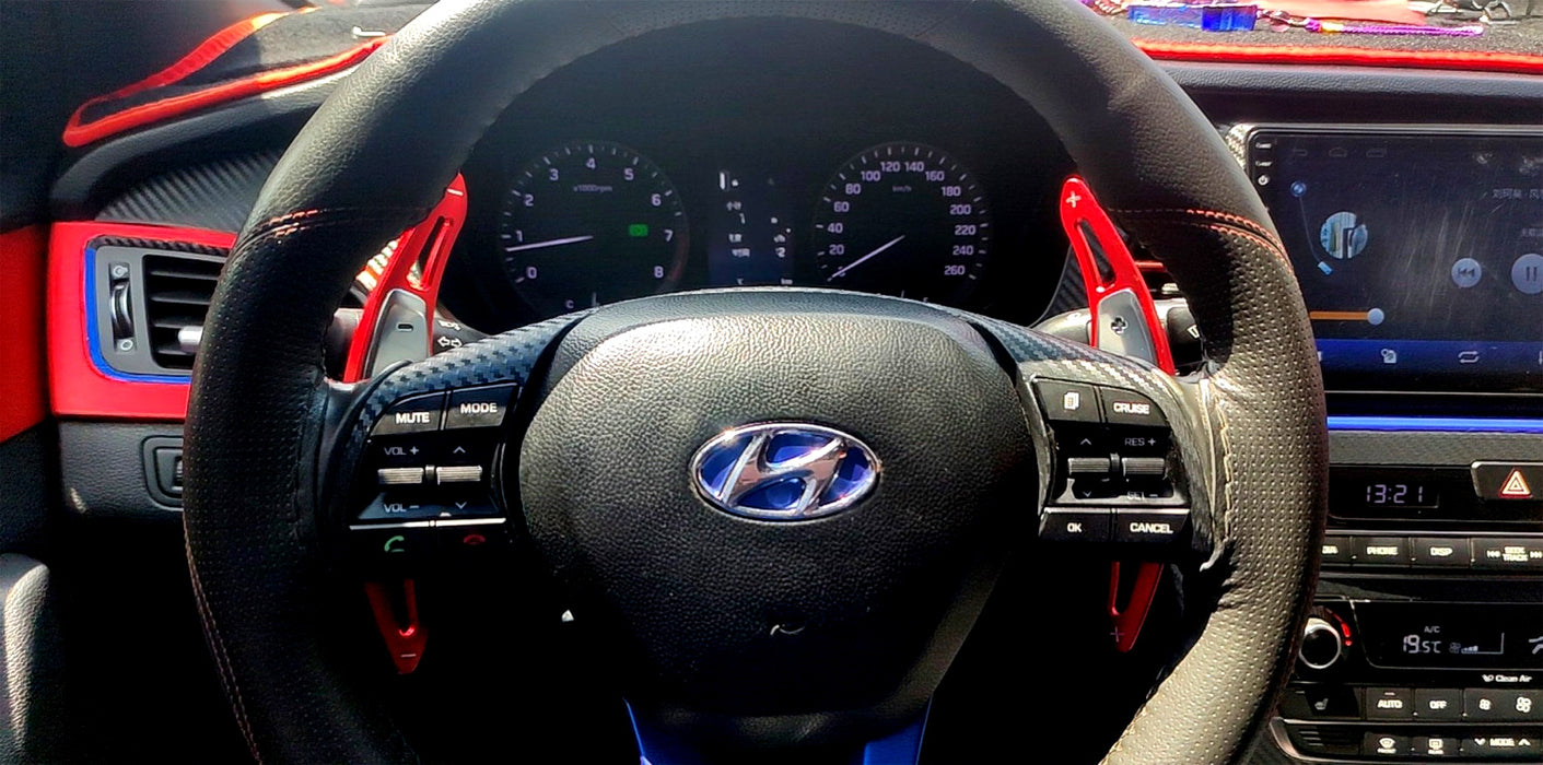 Red Steering Wheel Paddle Shifter AddOn Extension Cover For 15-19 Hyundai Sonata