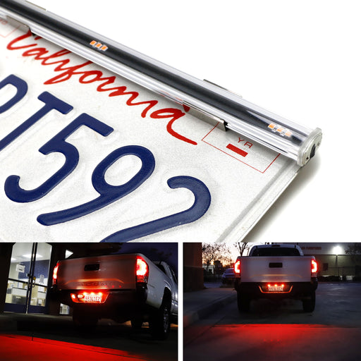 Rear License Plate Frame Mount Red LED Tailgate Light Bar Kit For All Car Trucks